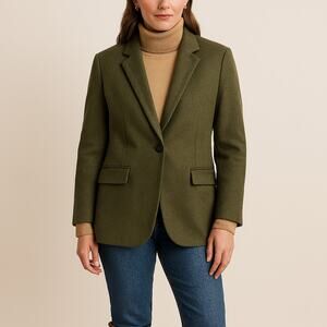 Vintage Lands End Wool Cashmere Blazer Jacket Green Women M/L Classic Office